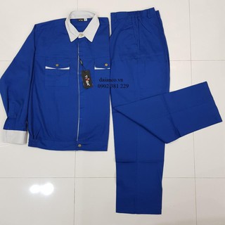 Quần áo bảo hộ xanh dương phối trắng vải pangrim Hàn Quốc Tinba 02