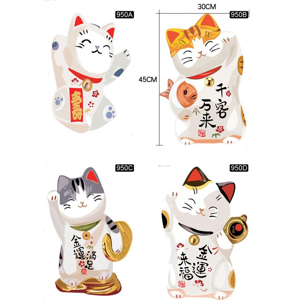 Decal dán tường Mèo Thần Tài Sứ Mèo May Mắn Maneki Neko AY950ABCD