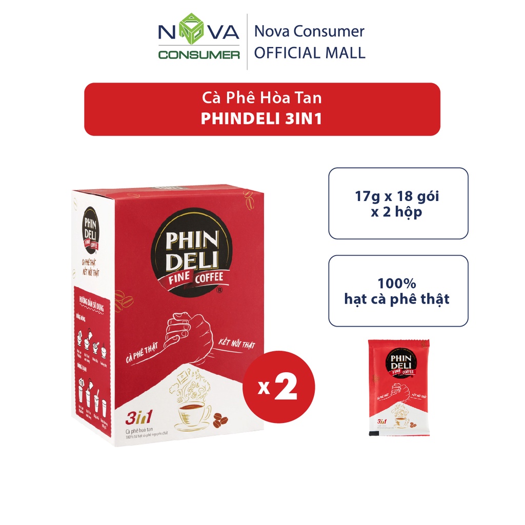 [Combo 2 hộp] Cà Phê Hòa Tan PhinDeli 3in1 (17g x 18 gói x 2 hộp)