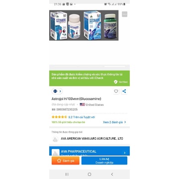 《Date 2024》Glucosamin Astrojoy hộp 100v nhập khẩu Mỹ