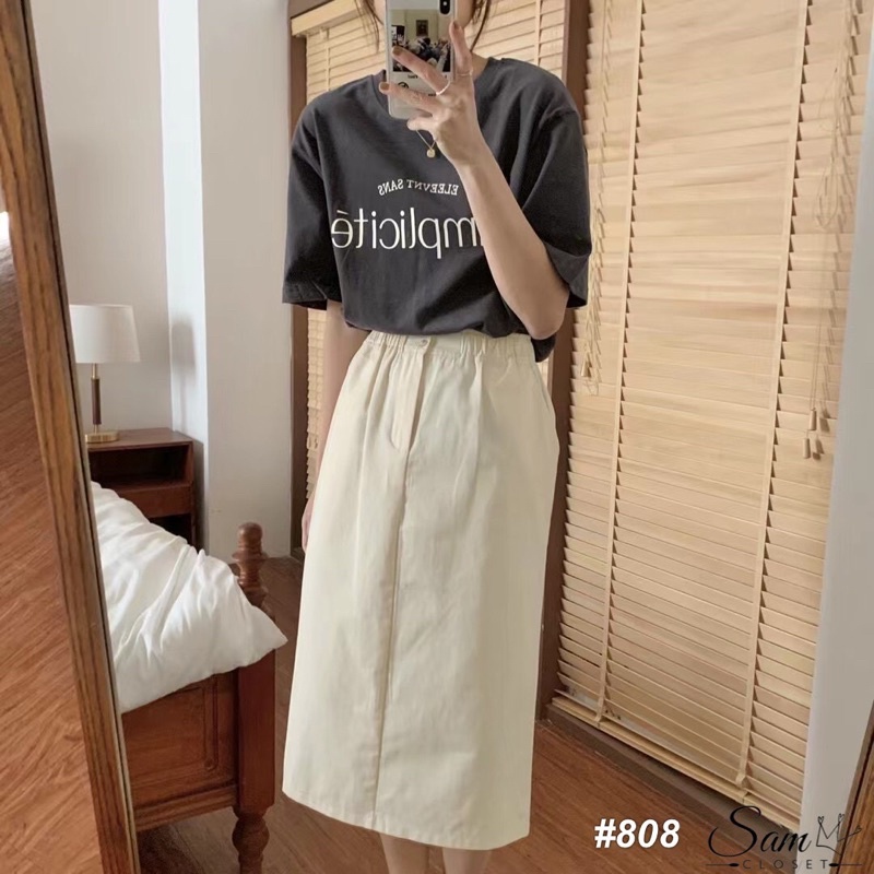 Chân váy thô kaki 2 khuy