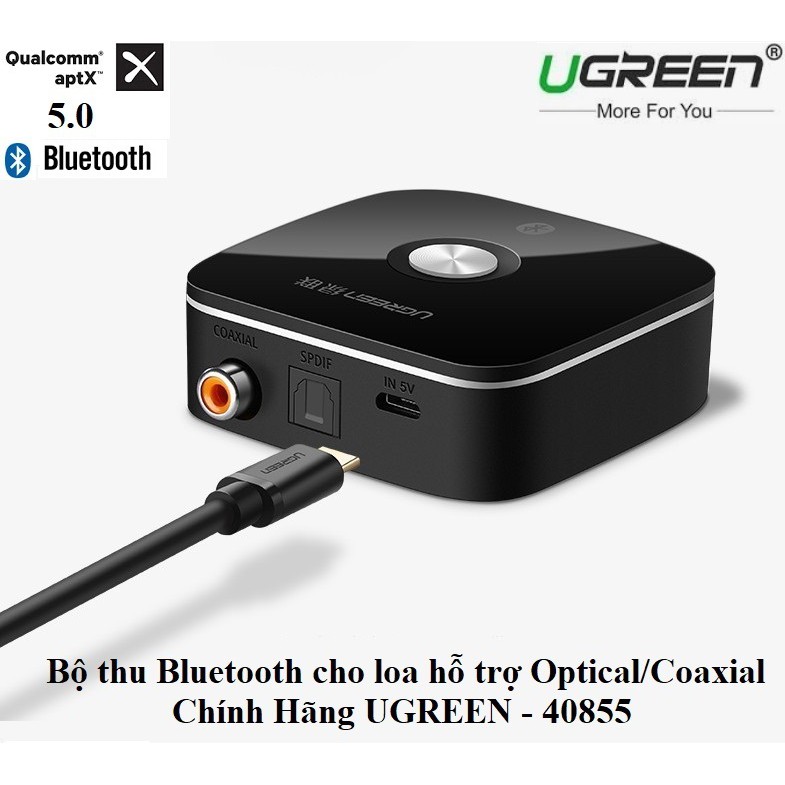 Bộ Nhận Bluetooth 5.0 Chính Hãng Ugreen 40855 Hỗ Trợ Optical + Coaxial