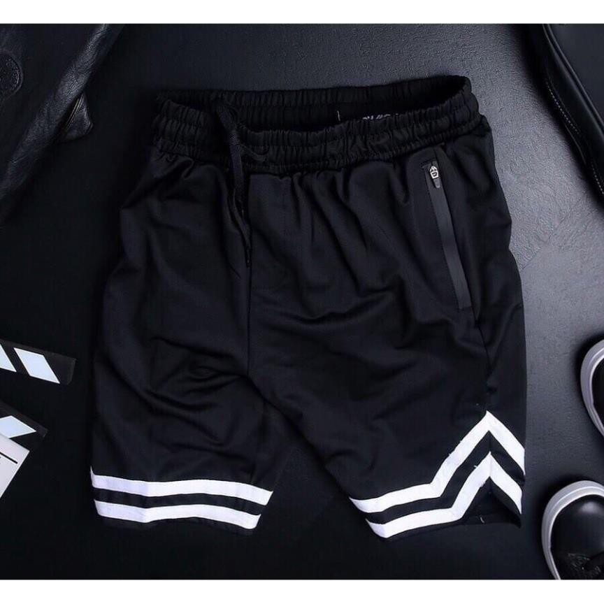 ❤️ Chất đẹp_Form chuẩn ❤️ Quần sooc chữ V poli thể thao unisex nam nữ, Quần short ĐEN LƯNG THUNG CÓ KHOA TÚI