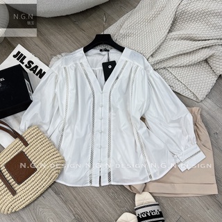 Sét sơ mi thô trắng + quần be