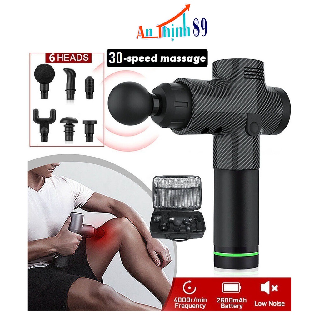 máy massage cầm tay - máy massage đa năng, 6 đầu mát xa 30 cấp độ rung, dùng PIN tiện lợi