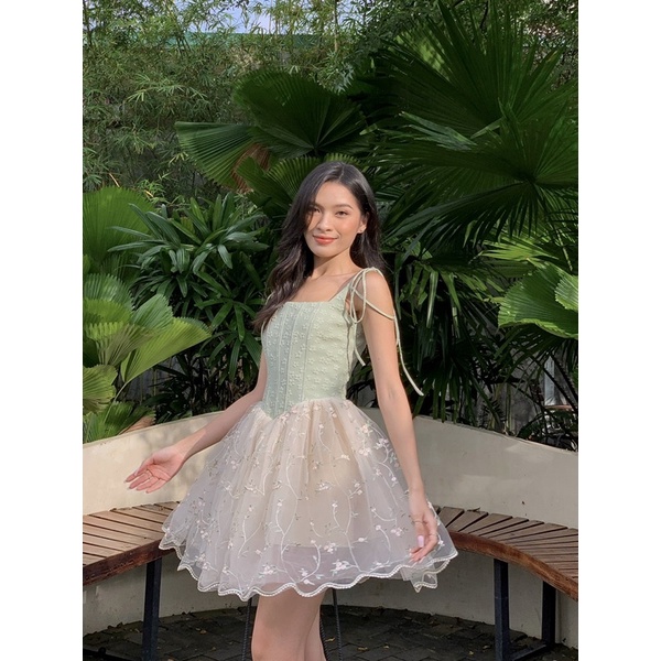 Caleelilou - Đầm Corset phối ren thêu Calista