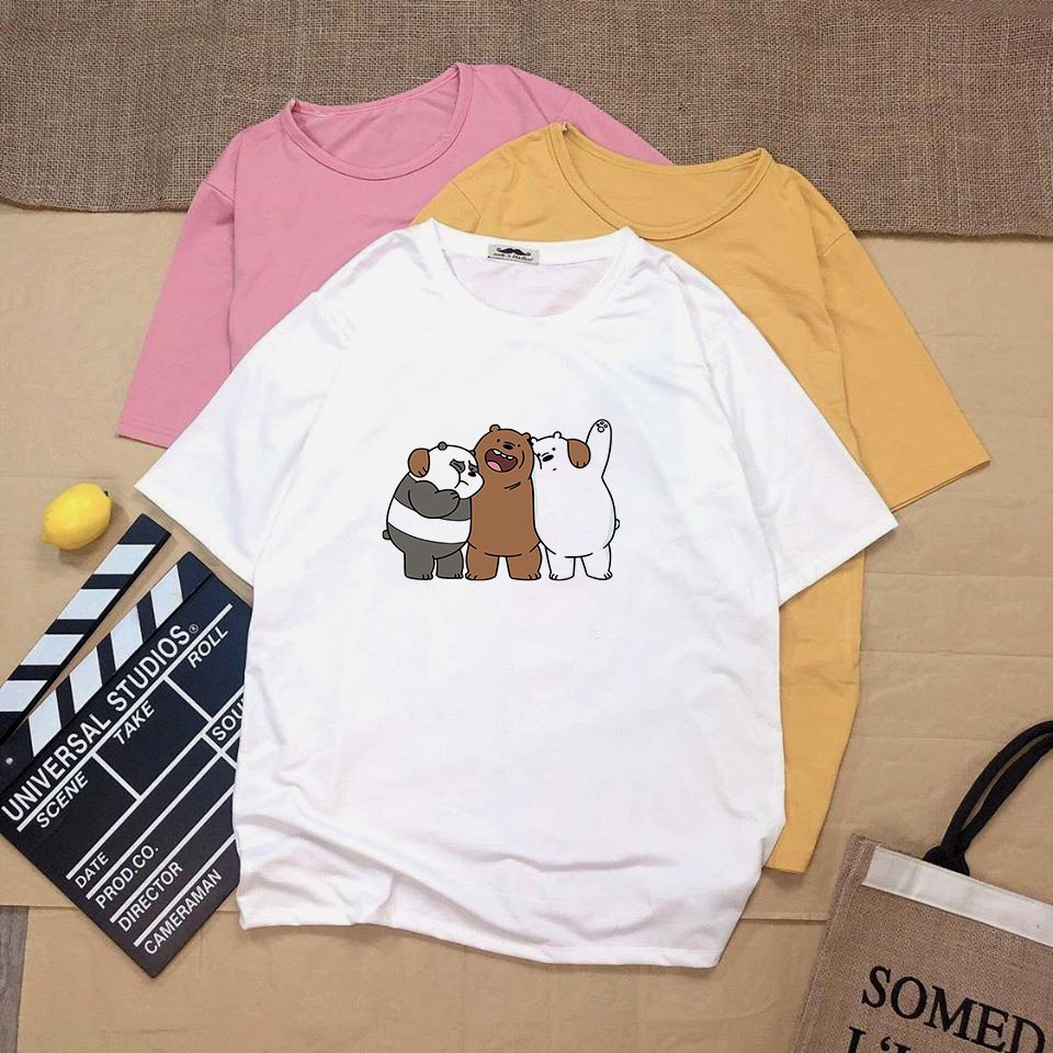 Áo thun nữ tay lỡ form rộng 3 chú gấu vải dày mịn 20N1209