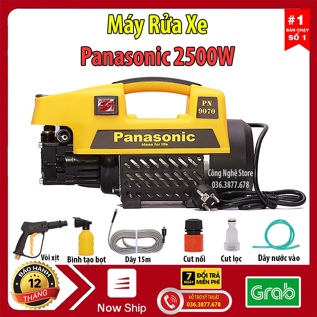 Máy rửa xe mini, máy rửa xe gia đình Panansonic 2500W, Áp lực 150bar, Bảo hành 12 tháng