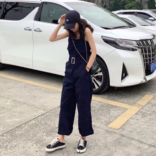 Quần yếm kaki Ulzzang 2 dây ống suông rộng / jumpsuit áo liền quần chất kaki ống rộng