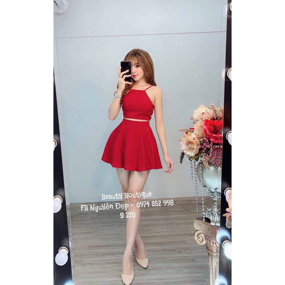 Set Áo Thắt Nơ Lưng & Chân Váy Xòe
