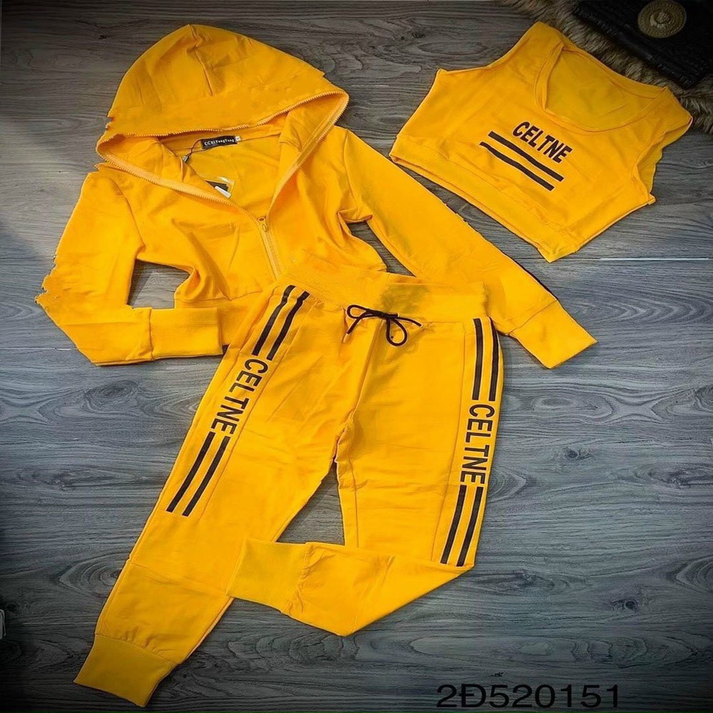 Bộ Thể Thao Combo 3 Món Nữ gồm áo croptop quần jogger áo khoác