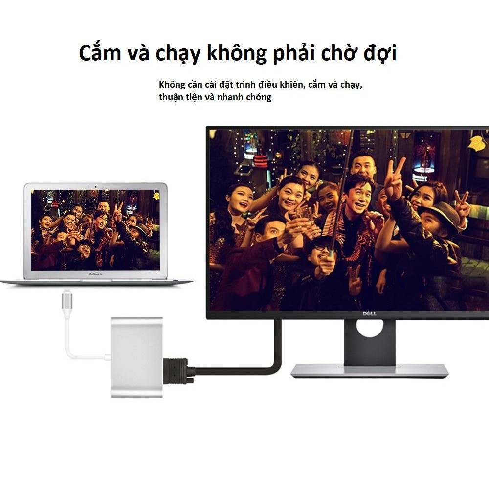 [Mã ELHACE giảm 4% đơn 300K] Cáp chuyển tín hiệu USB Type C sang cổng HDMI Ultra HD 4K &amp; Cổng VGA có âm thanh