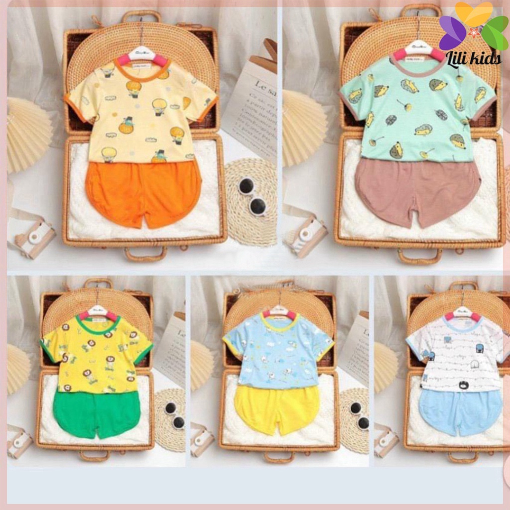 Bộ Cộc Tay Cho Bé Trai Bé Gái LILIKIDS Vải Thun Lạnh Hoạ Tiết Động Vật Rễ Thương BCT04