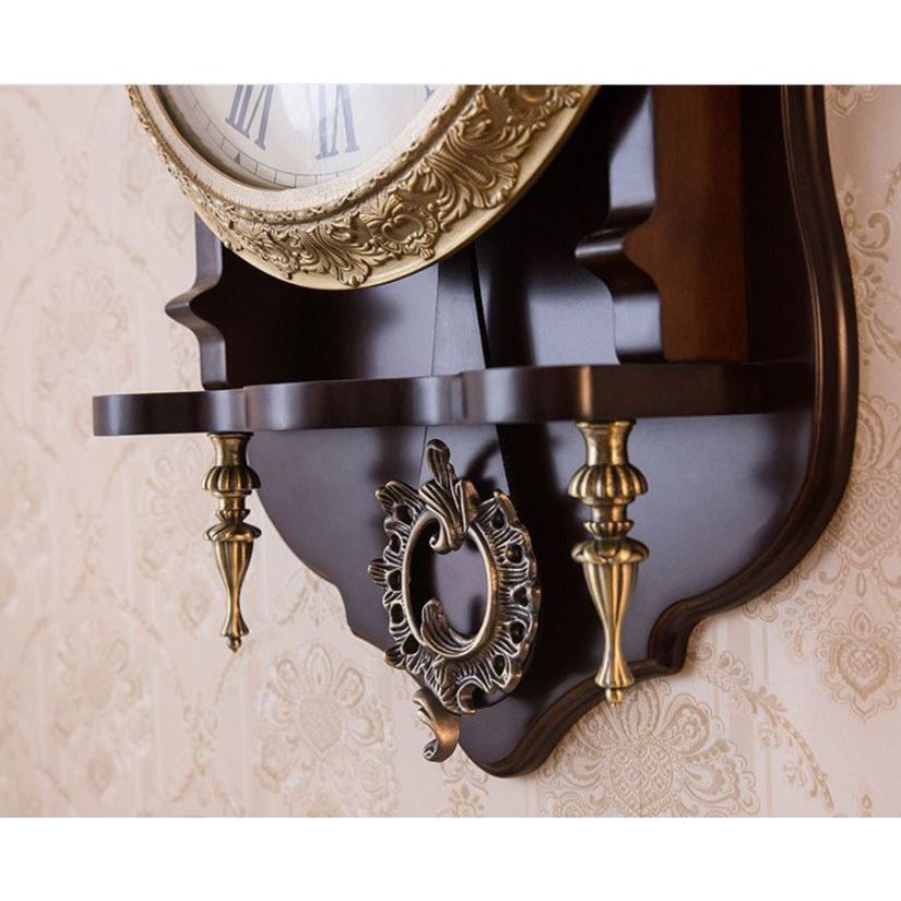 Đồng hồ treo tường quả lắc gỗ cao cấp DH68, Đồng hồ tân cổ điển chất liệu gỗ và đồng mạ vàng 24K