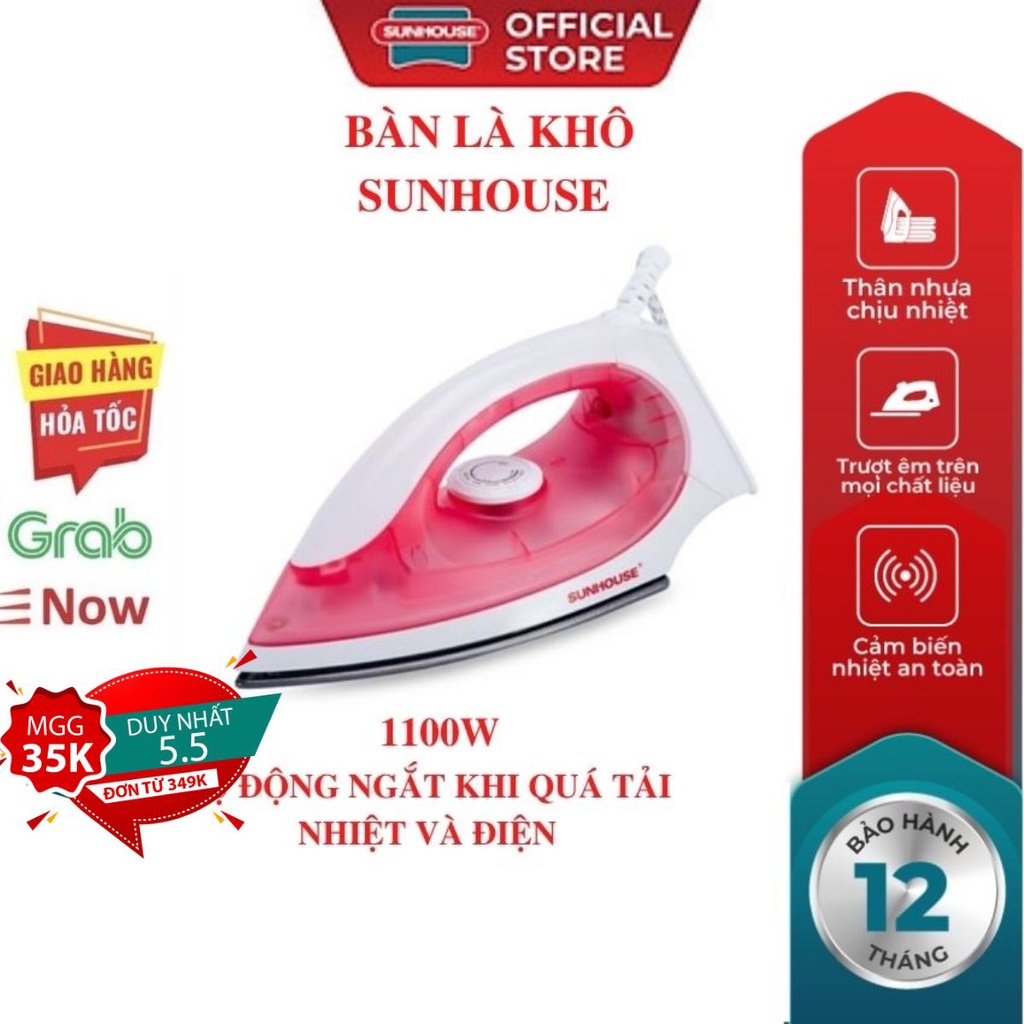 Bàn ủi khô SUNHOUSE hồng xanh vàng chống dính chế độ điều chỉnh nhiệt độ linh hoạt và tiện dụng an toàn tuyệt đối