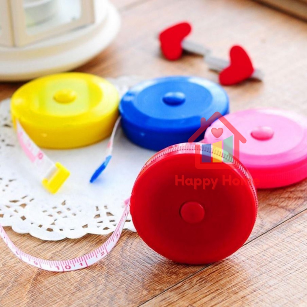 Thước dây cuộn tự động hộp tròn 1.5 mét đo eo, vòng bụng sức khỏe Happy Home