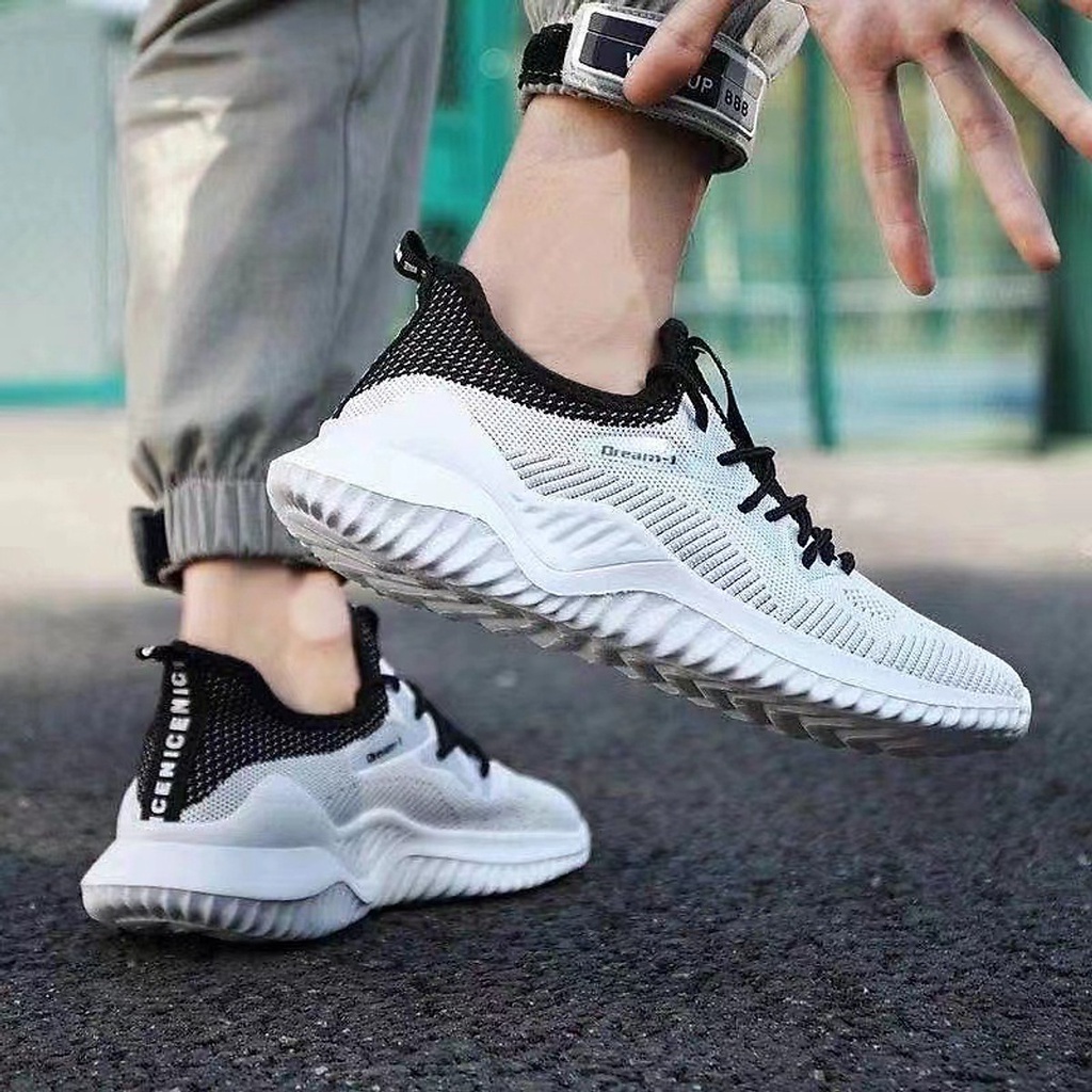 Giày Thể Thao Nam Vải Thoáng Khí Màu Ghi Sáng