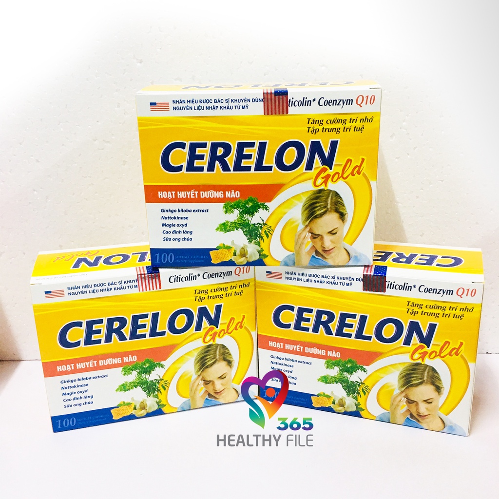 CERELON GOLD - Giúp hoạt huyết dưỡng não, lưu thông máu, giảm tiền đình - Hộp 100 viên