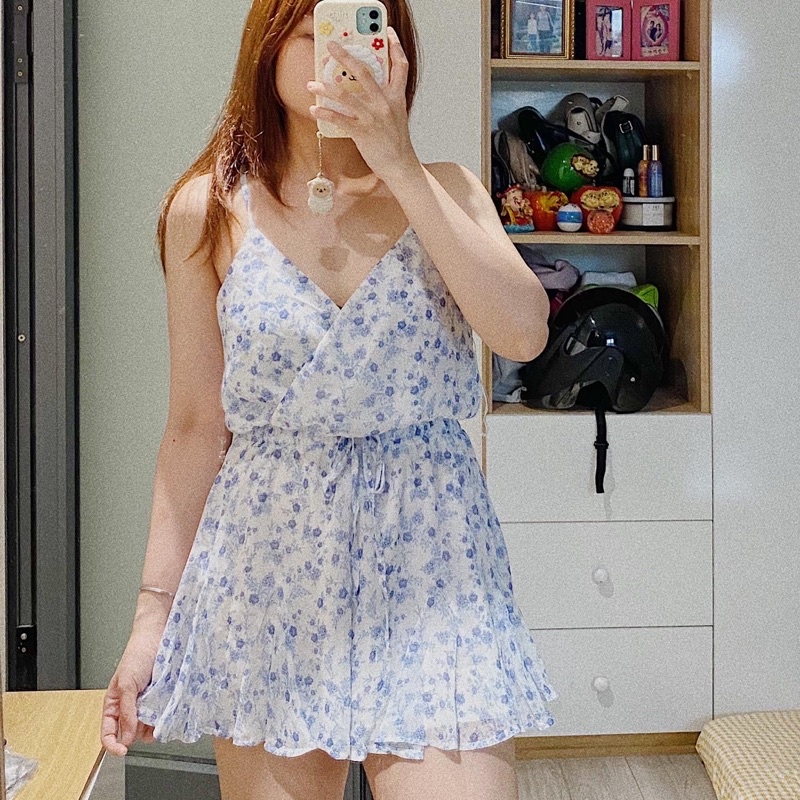 Bộ Jumpsuit hoa nhí xanh