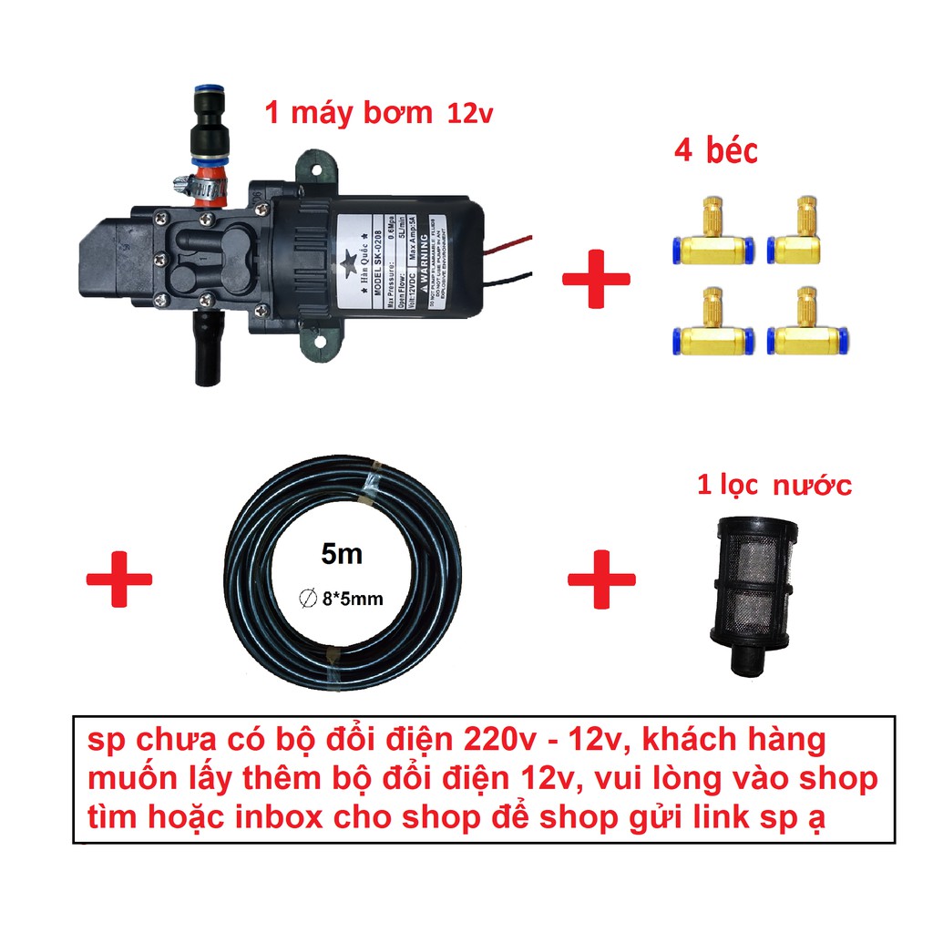 Bộ máy bơm phun sương mini 12v (chưa có nguồn 12v)
