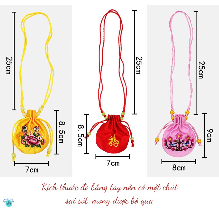 Hầu Bao Đựng Xu, Túi Thơm,Chứa Hương Liệu Có Thể Đeo Cho Trẻ Chống Muỗi, Thêu Hoa Sen, Dùng Làm Quà Tặng 2N011-2 Ngân Sh