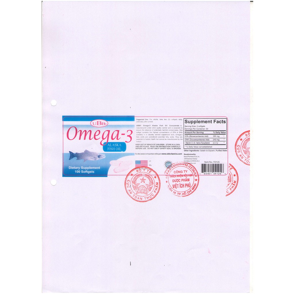(Có bill) Dầu cá Omega-3 Alaska Fish Oil UBB - Hỗ trợ bổ não, sáng mắt (Hộp 100 viên)