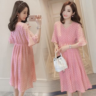 Đầm Bầu: Váy Voan Hồng Chấm Bi