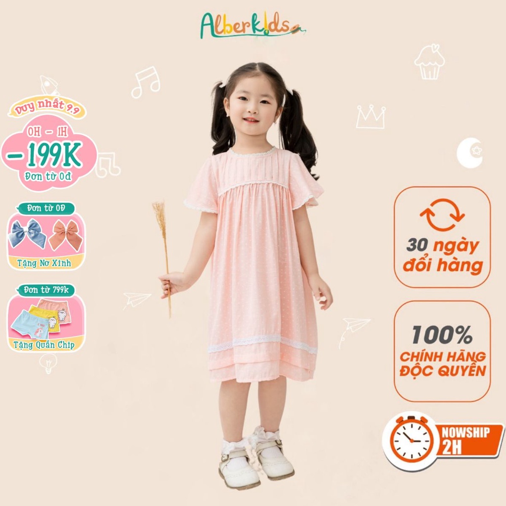 Váy bé gái ALBERKIDS hồng họa tiết tim trắng xinh đẹp cho trẻ em 2,3,4,5,6,7,8,9,10,11,12 tuổi[V52]