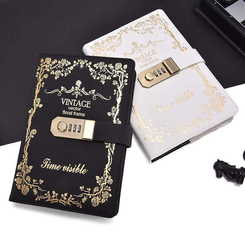 Sổ Tay Nhật Ký Có Khóa Mật Mã Dày Dặn Sáng Tạo Phong Cách Retro Nhật Hàn