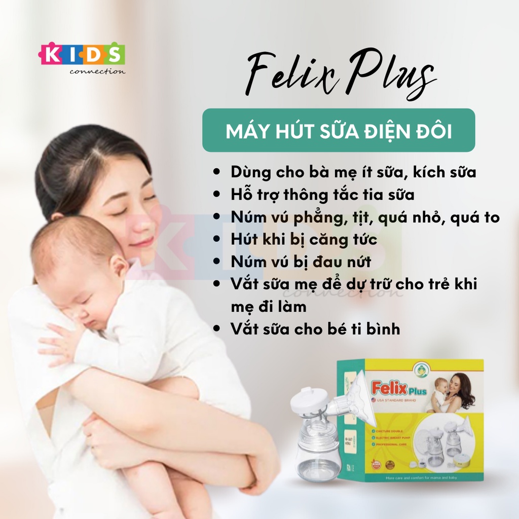 Máy hút sữa điện đôi Felix có massage, hút êm, nhỏ gọn, 9 cấp độ hút chuyên sâu