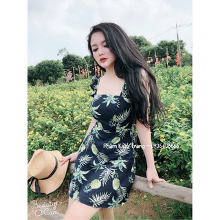 Đầm họa tiết hoa lưng cột nơ
