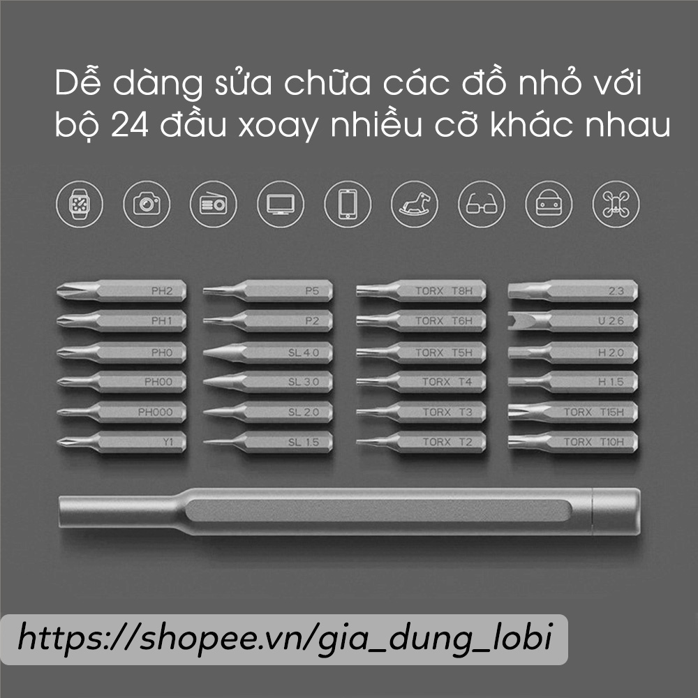 Tua vít sửa điện thoại Bộ tua vít mini 24 đầu xoay từ tính bằng thép HRC sửa điện thoại laptop đồ dùng nhỏ