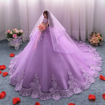 Tags: Dress-up búp bê Barbie cô dâu cô dâu trang trí màu tím quá khổ kéo đuôi công chúa cô gái trẻ em Quà sinh nhật