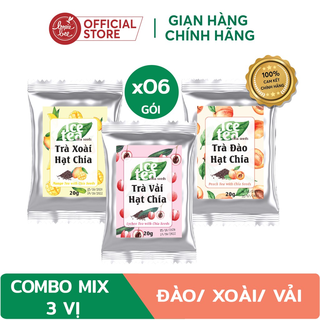 6 Gói Trà Trái Cây Hạt Chia (VỊ ĐÀO/XOÀI/VẢỈ) - Thơm Ngon Khó Cưỡng