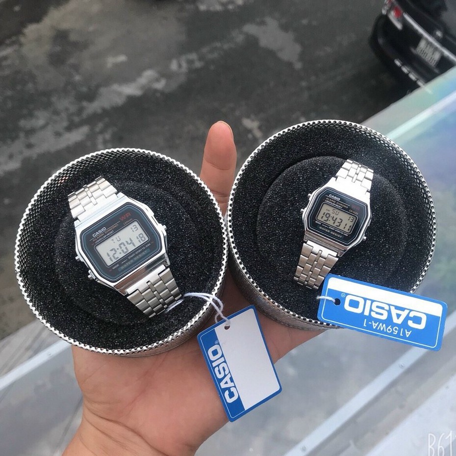 Đồng hồ điện tử Casio A159 nam nữ dây thép không gỉ, có thẻ bảo hành