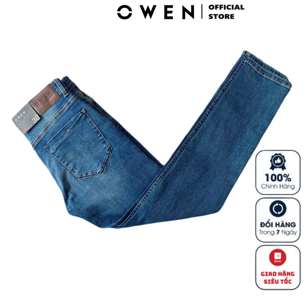 Quần Jean Nam Quần Bò Hàng Hiệu Cao Cấp Owen QJSL23063 Ống Côn Slim Màu Xanh Đậm Chất Liệu Cotton Spandex Đàn Hồi Tốt