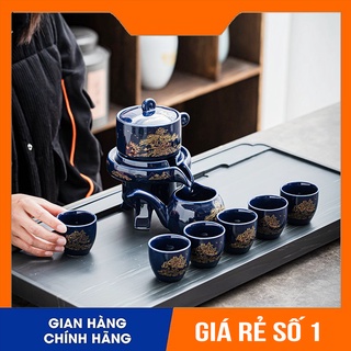 Bộ ấm chén Ngọc Lục Bảo cối xay 9 chi tiết, bộ ấm trà đẹp gốm sứ cao cấp, hoa văn cổ điển sang trọng phù hợp làm quà tết