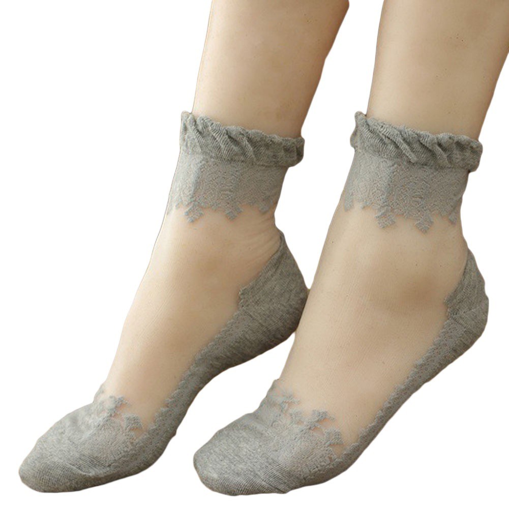 Cặp vớ cổ ngắn xuyên thấu phối ren siêu mỏng cá tính thời trang dành cho nữ