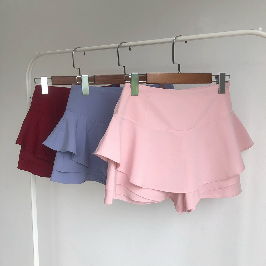Short váy xòe màu hồng bèo tầng