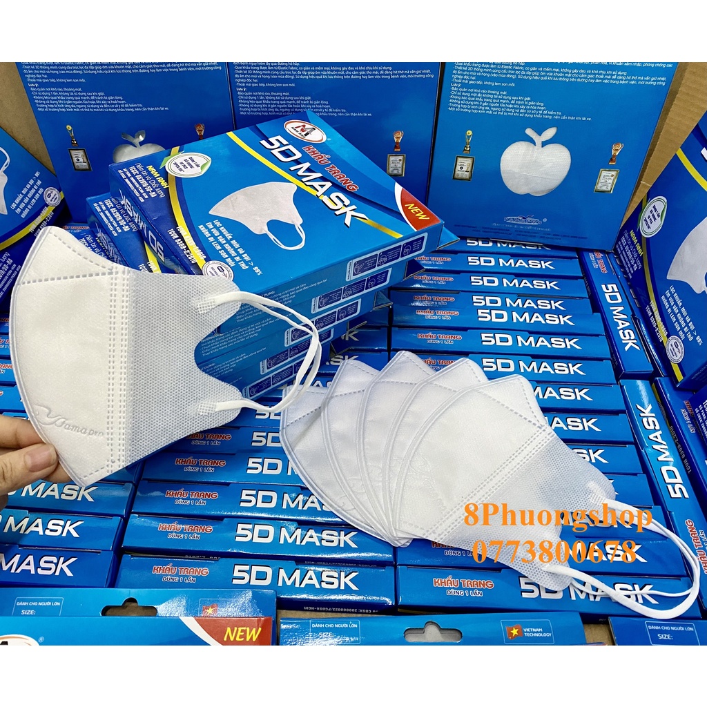 10 hộp khẩu trang 3D mask kháng khuẩn 5D FAMAPRO 3 lớp