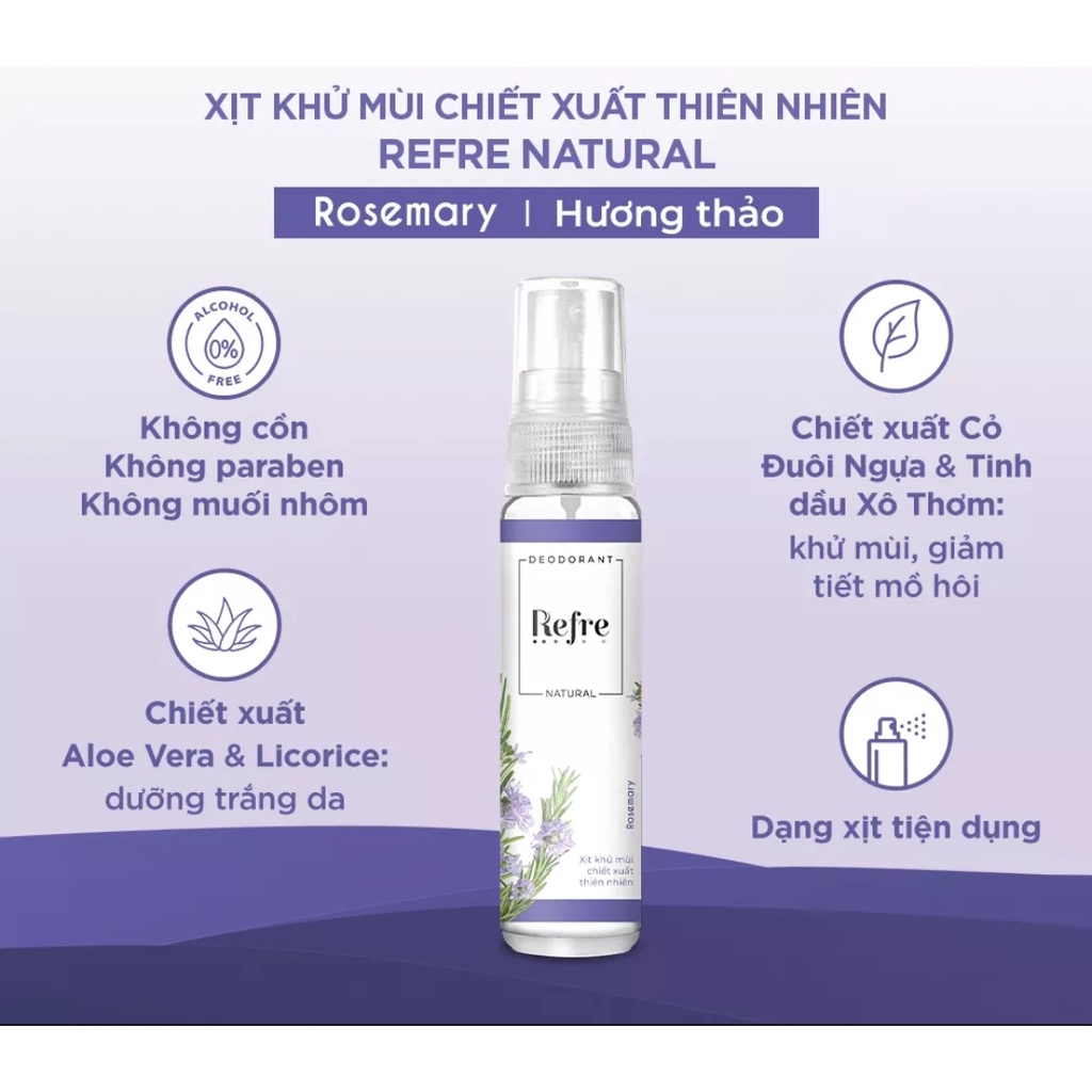Xịt khử mùi chiết xuất thiên nhiên Refre Whitening Natural 30ml