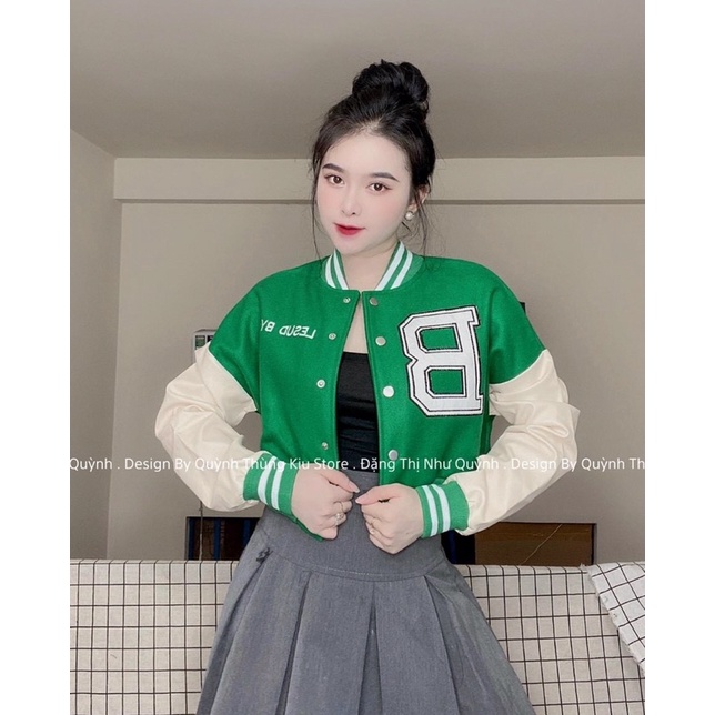 Áo khoác nỉ croptop thêu chữ - Bomber croptop thêu chữ B