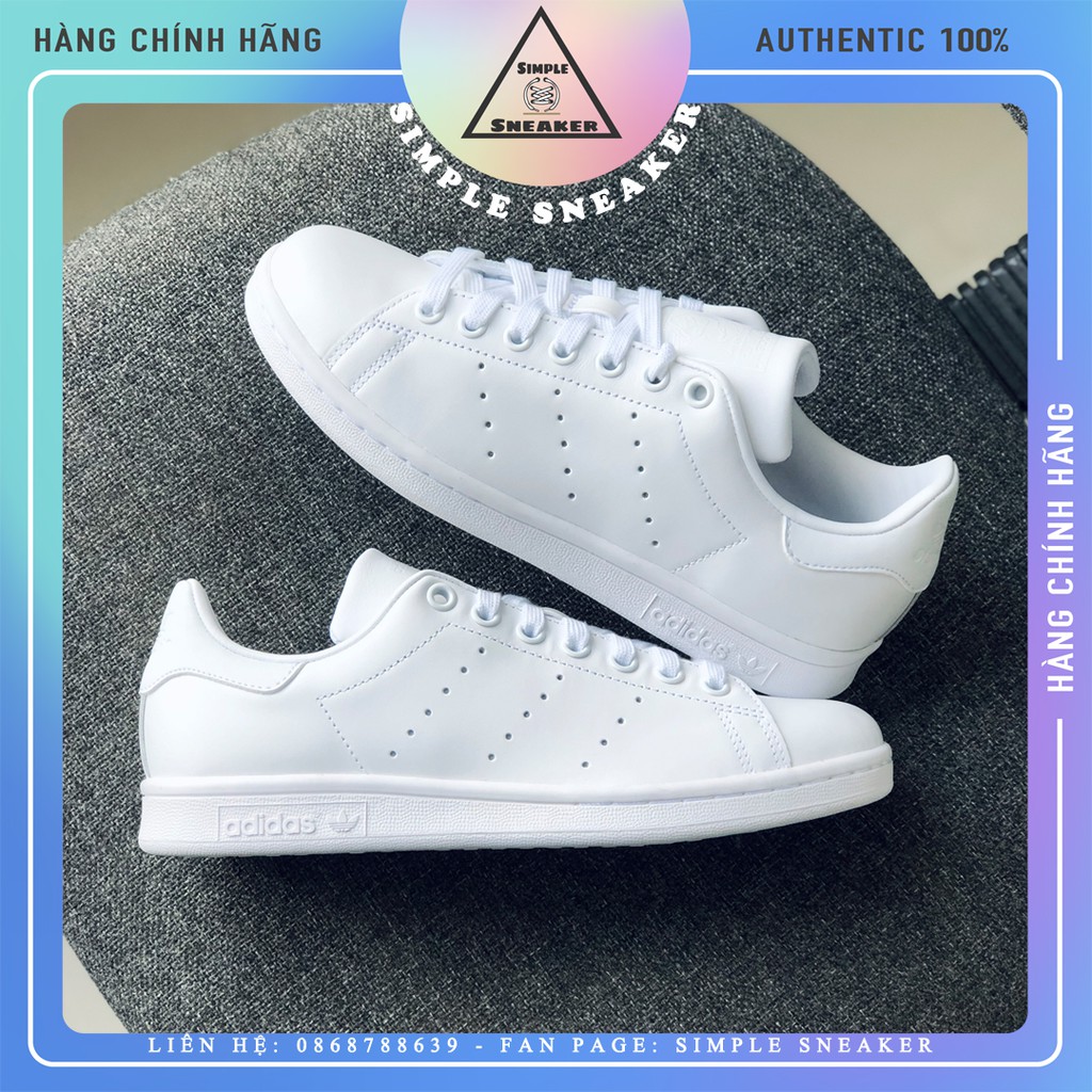 Giày Adidas Chính Hãng FREESHIP Adidas Stan Smith All White - Stan Smith Gót Trắng Unisex Chuẩn Auth - Simple Sneaker