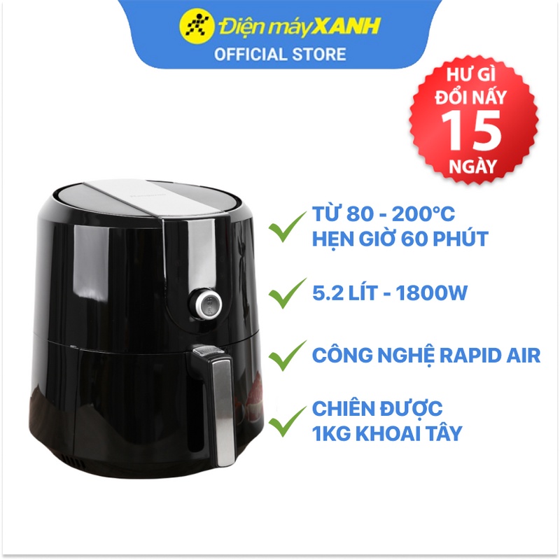 Nồi chiên không dầu Kangaroo KG55AF1A 5.2 lít công suất 1800W - Hàng chính hãng BH 12 tháng