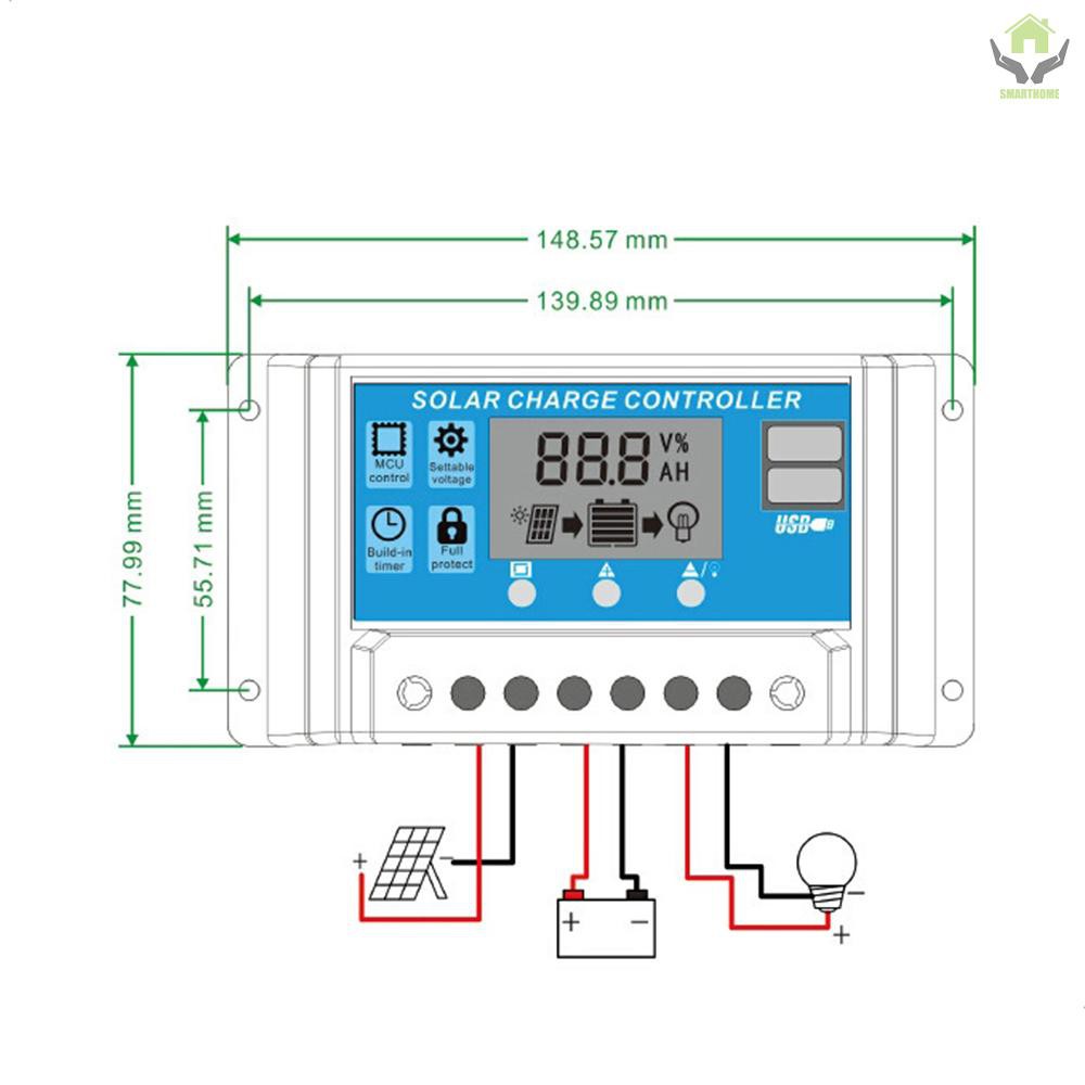 100A Solar Charge Controller, Solar Panel Controller 12V/24V Adjustable LCD Display Solar Panel Battery Regulator with Dual USB Port