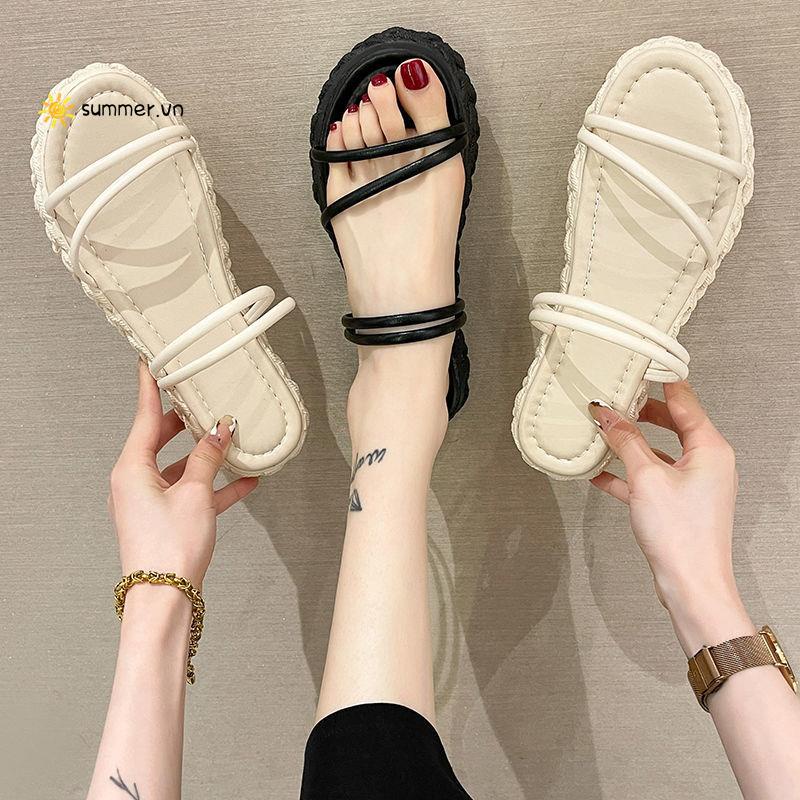 Dép Sandal Mùa Hè Hai Quai Đế Phẳng Phong Cách Thời Trang Mới Cho Nữ Dễ Phối Đồ