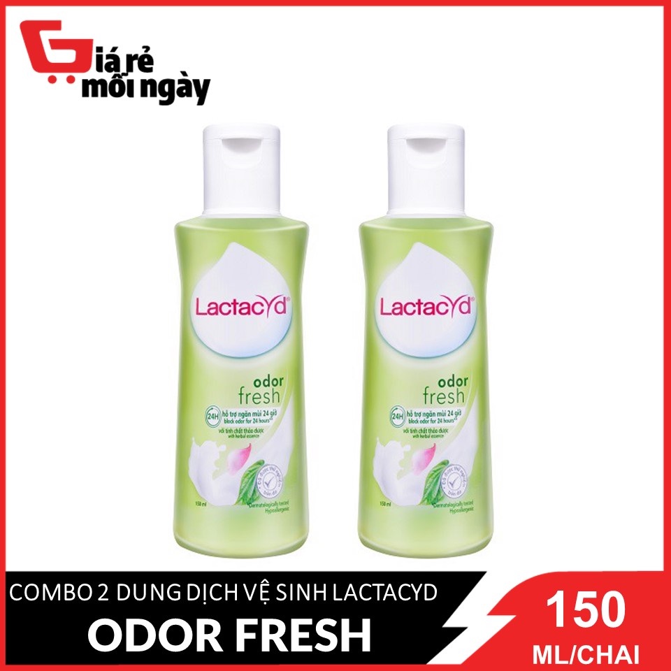 Combo 2 chai Dung dịch vệ sinh phụ nữ Lactacyd Odor Fresh Ngăn mùi 24h (Xanh) 150mlX2