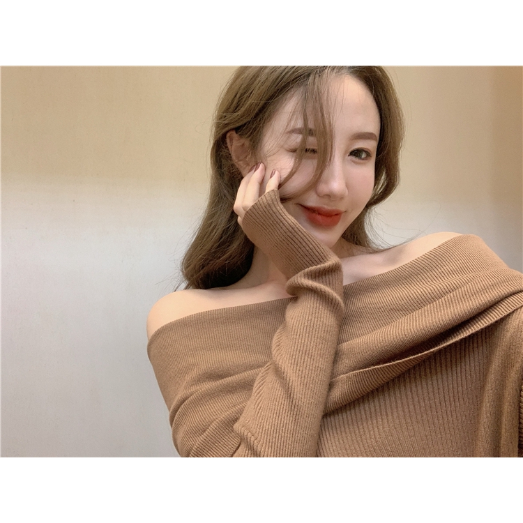 Áo sweater dệt kim trễ vai tay dài trẻ trung cho phái đẹp | BigBuy360 - bigbuy360.vn