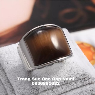 NHẪN ĐÁ MẮT HỔ NÂU, MẠ BẠCH KIM NHƯ THẬT HÌNH THỰC TẾ
