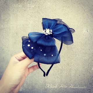 Cài tóc nơ xanh navy gắn ngọc size 13,5cm * 11cm cho bé gái ( ảnh thật )